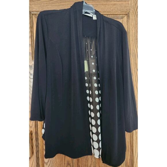 Chicos Black & White Polka Dots Size 3 (XL) Open Jacket TOP Semi Sheer Back - Picture 1 of 8